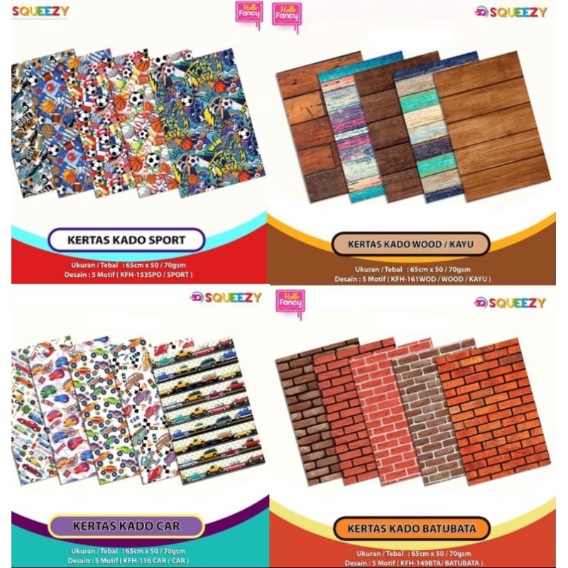 

1 lembar Kertas Kado SQUEEZY 1 Lembar 1 Tema / Bungkus Kado Tema / Gift Paper / Wrapping Paper Fancy l packing kado l kertas kado ulang tahun