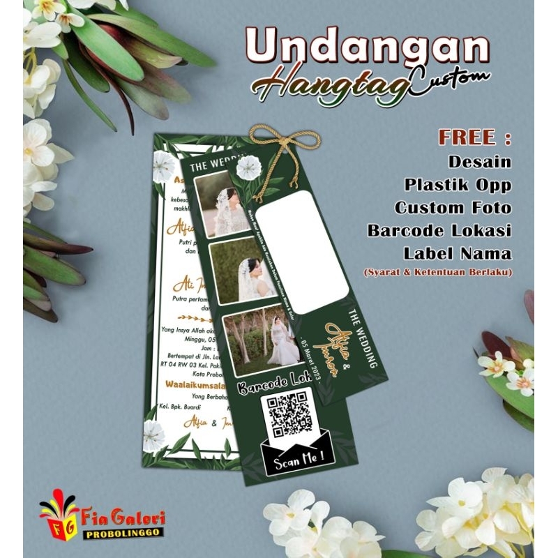 Undangan Hangtag Custom / Undangan Pernikahan / Undangan Tali Rami | Kertas BC 210 Gsm
