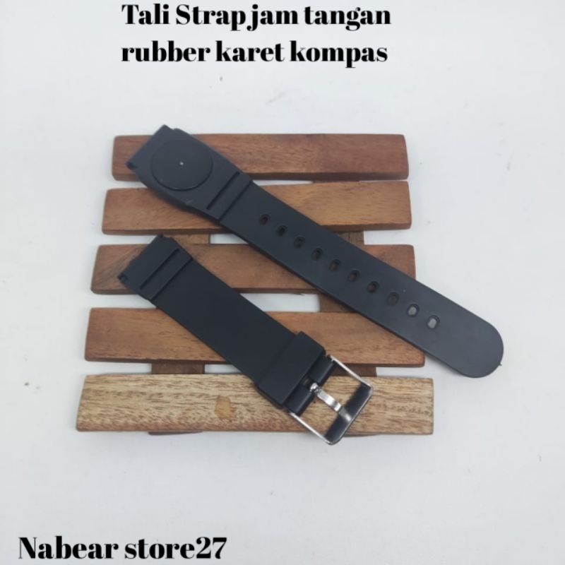 TALI JAM TANGAN RUBBER KARET KOMPAS UKURAN 22MM HITAM