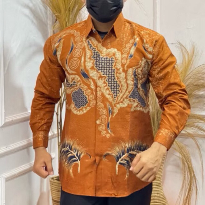 BATIK PETA terakota slimfit kemeja batik pria lengan panjang pendek bahan katun prima premium batik 