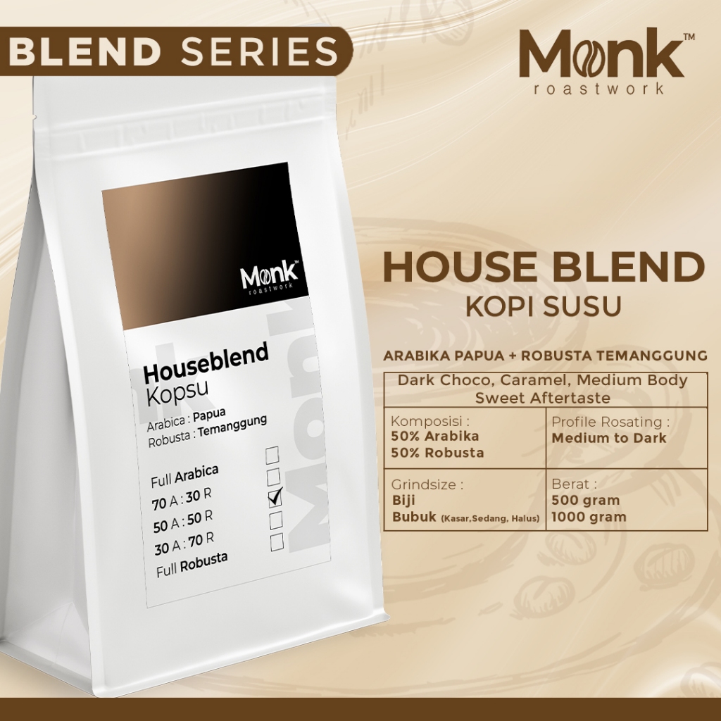 

HOUSE BLEND KOPI SUSU MONK | ES KOPI SUSU | 50% ROBUSTA 50% ARABIKA