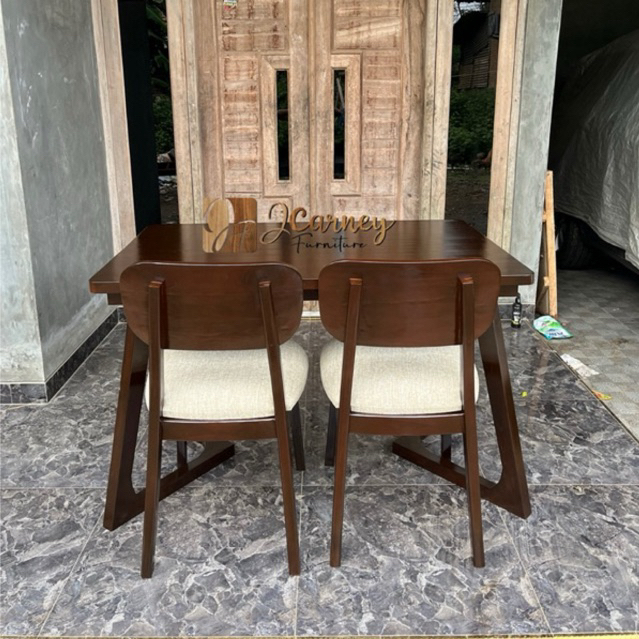 MEJA MAKAN SET MINIMALIS 2 KURSI KAYU JATI