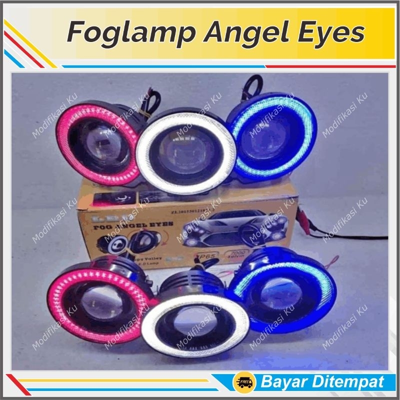 LAMPU FOGLAMP ANGEL EYE KABUT PROJI LED MOBIL TEMBAK PROJEKTOR 89 MM 89MM 2 MODE AVANZA XENIA JAZZ B