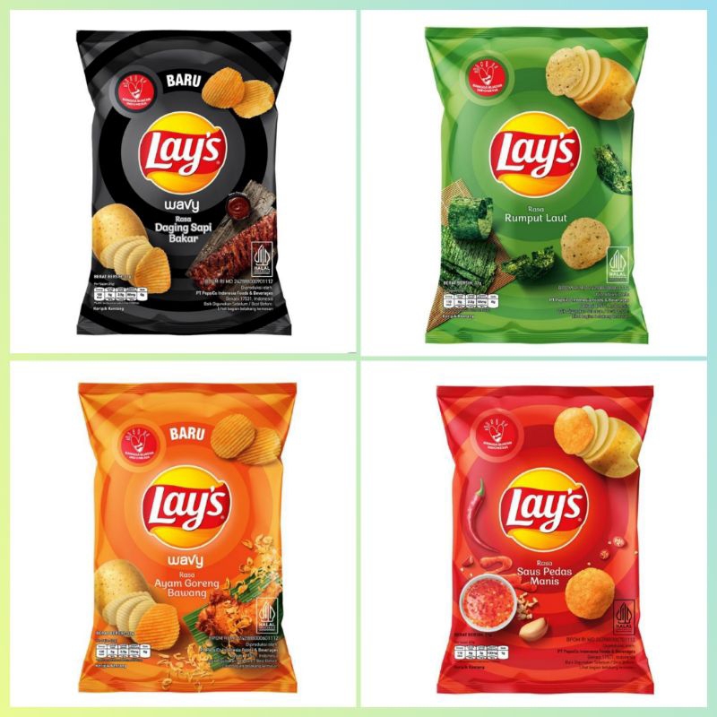 

BARU! Lays Wavy rasa Daging Sapi Bakar / Rumput Laut / Ayam Goreng Bawang / Saus Pedas Manis ukuran 31 g/64 g