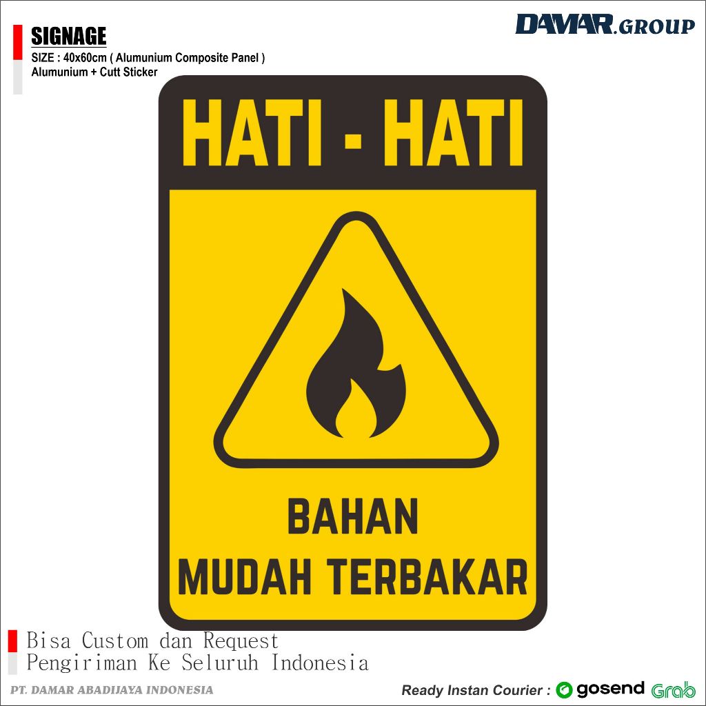 

RAMBU RAMBU HATI HATI BAHAN MUDAH TERBAKAR SIGNAGE 40x60cm, Papan Tanda Arah Nama Plakat Sign Akrilik dan ACP 3mm