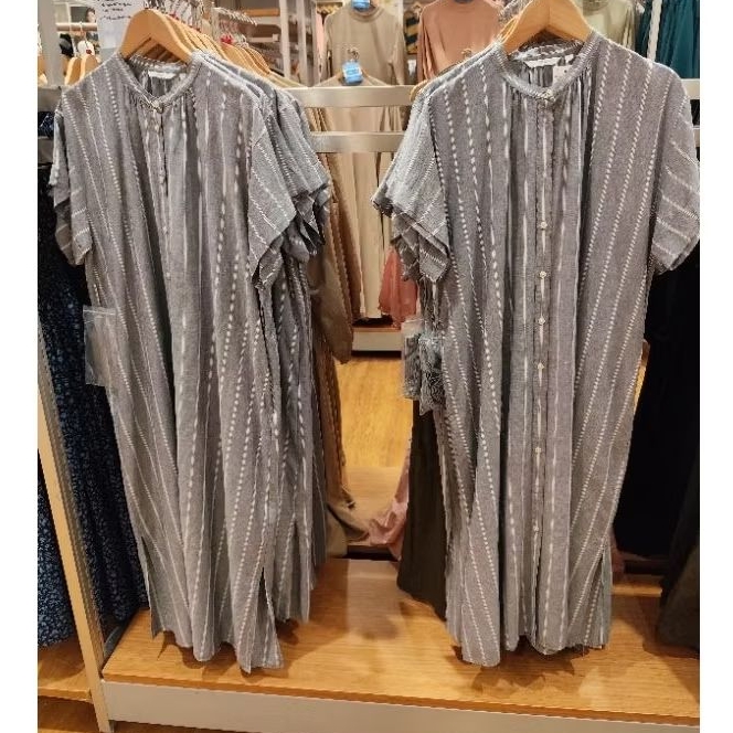 Dress Rileks Linen Blend Lengan Pendek Uniqlo
