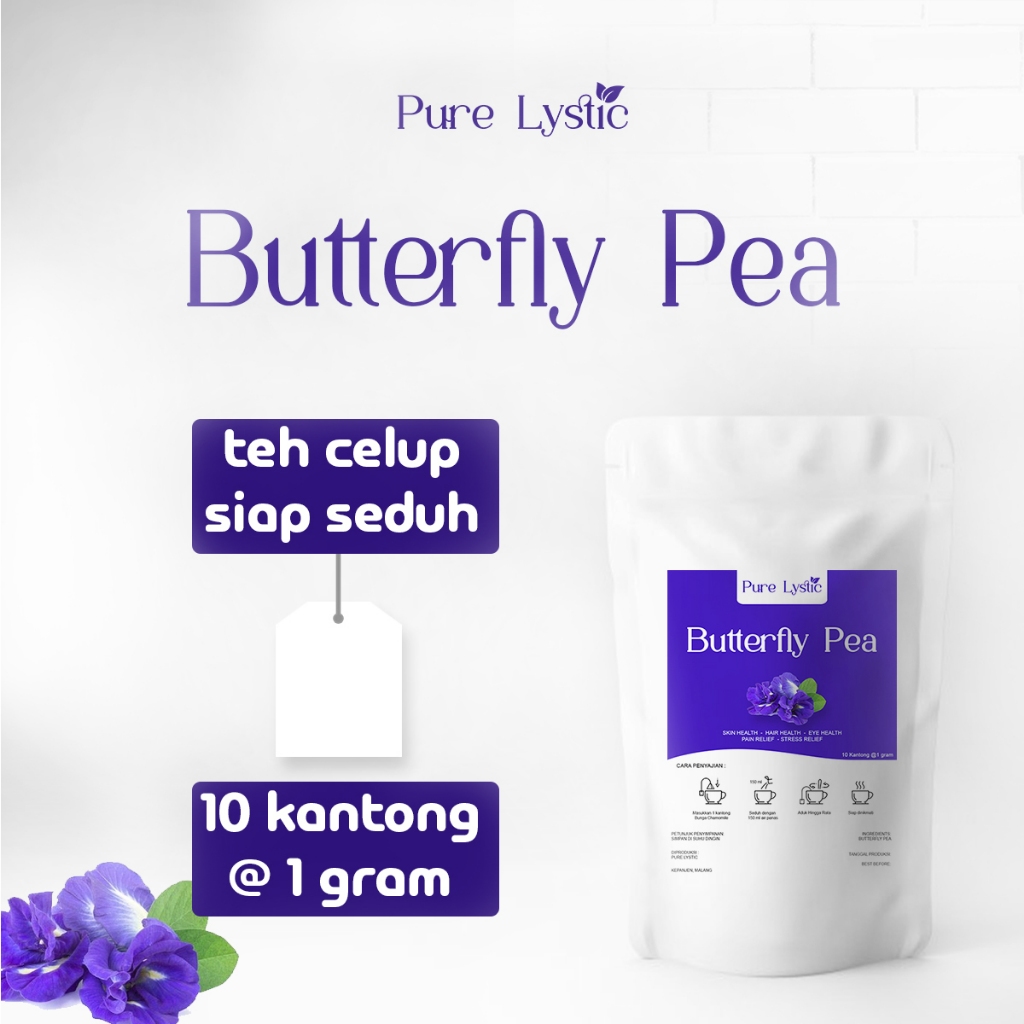 

Pure Lystic - Butterfly Pea Turunkan Demam dan Nyeri Teh Siap Seduh 10 kantong
