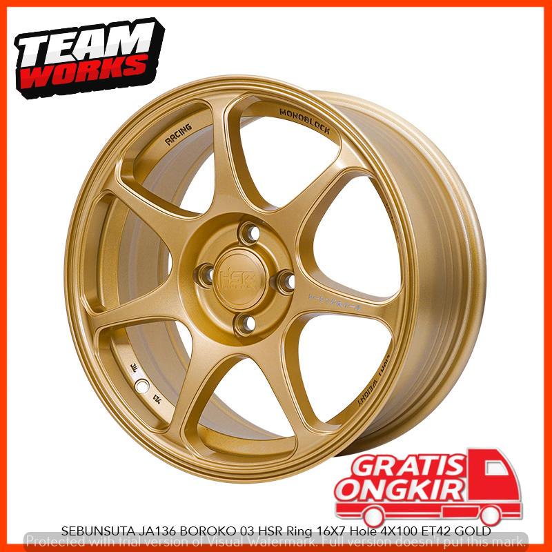 VELG GOLD TYPE HSR SEBUNSUTA RING 16 LEBAR 7 LUBANG 4X100 ET42 GOLD PELEK UNTUK MOBIL ETIOS SIRION