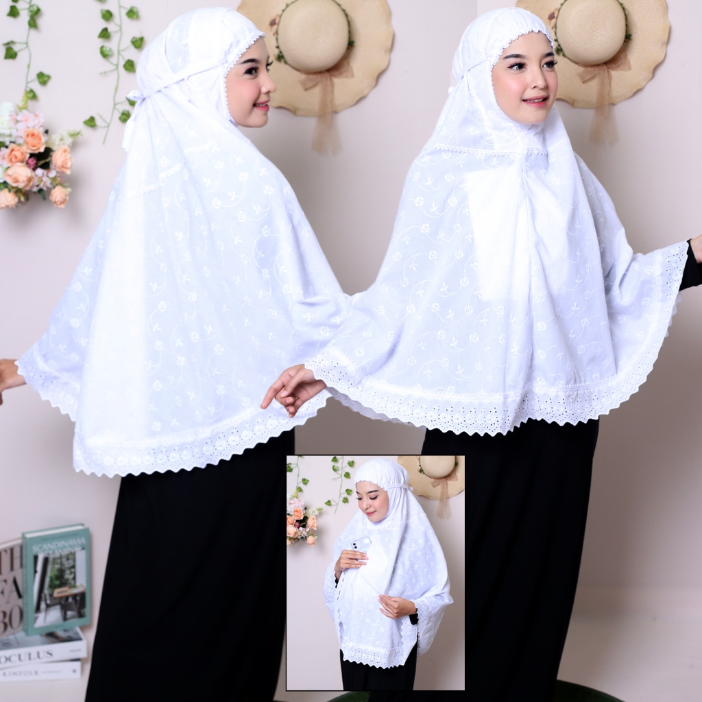 Bergo Umroh dan Haji Kantong Bahan Katun Paris Premium ukuran Jumbo warna Putih
