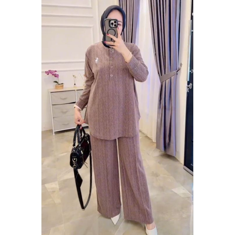 setcel muslim wanita kaos knit rajut import bordir kancing busui