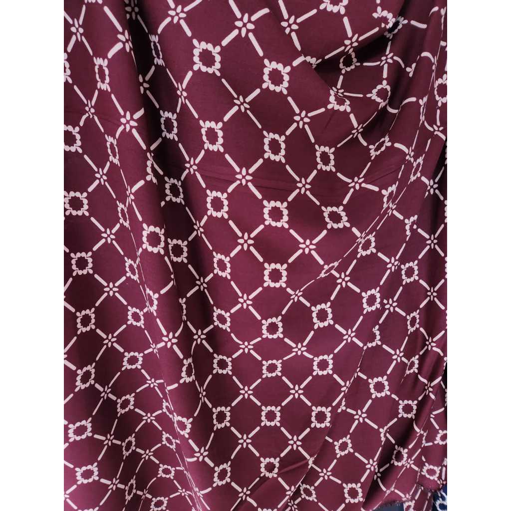 Kain katun rayon viscose premium motif abstrak marun dan navy terbaru best seller