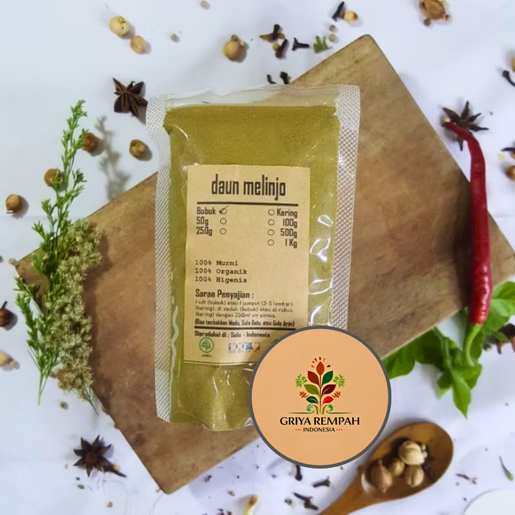 

DAUN MELINJO BUBUK 500 GRAM Godong So Mlinjo Rempah Herbal Simplisia Alami Ramuan Kering Jamu Tradisional Asam Urat Antioksidan dan Daya Tahan Tubuh Gnetum gnemon