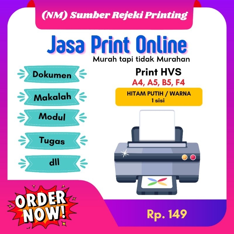 

Jasa Print A4 F4 A5 Cetak Warna Atau Hitam Putih