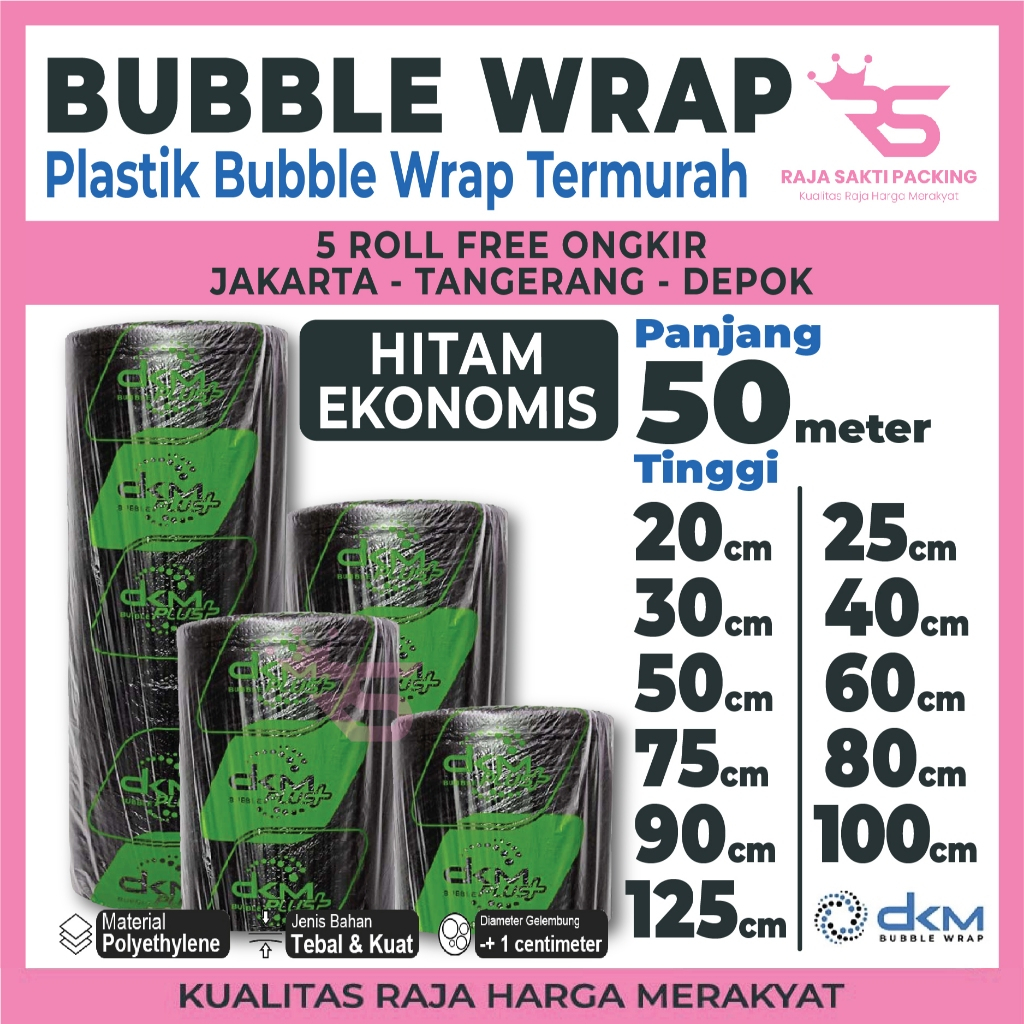 

Plastik Bubble Wrap Hitam Hijau Ekonomi Bubble Wrap Murah DKM+ 50 Meter Satuan