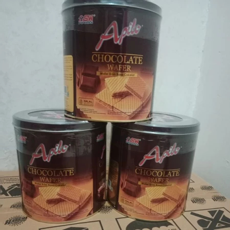 

kaleng bekas apilo wafer renyah chocolate 280 gr hanya kaleng saja tanpa isi cookies kondisi bagus good condition 280gr biskut wafer bentuk bundar bulat tabung wadah tempat