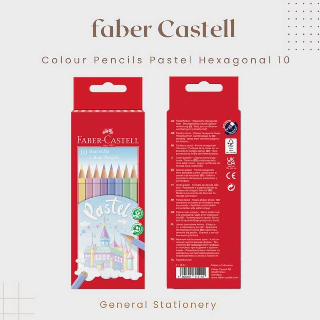 

Faber Catsell Colour Pencils Pastel Hexagonal 10 / Pensil Warna Pastel Merk Faber Castell Set 10