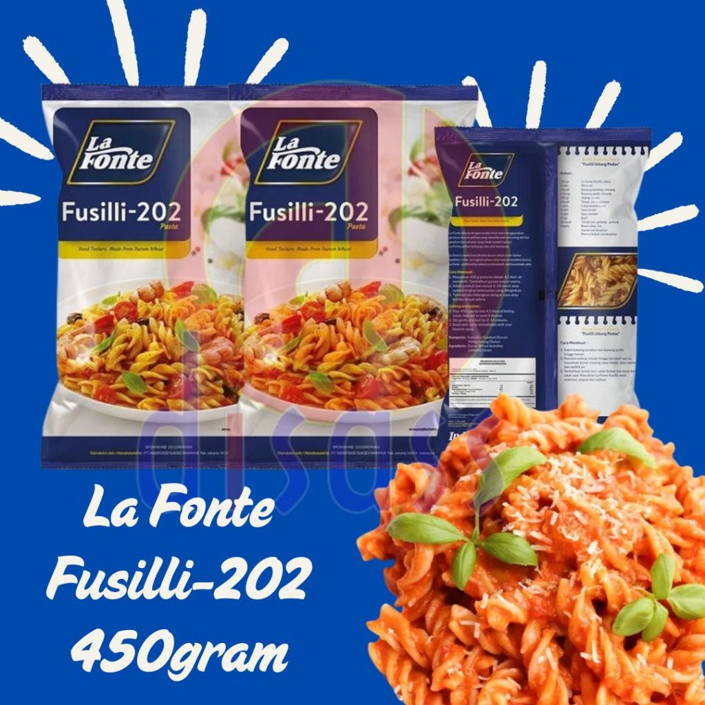 

LA FONTE FUSILLI 202 450GRAM / FUSILLI PASTA / MAKARONI SPIRAL - DISASS JOGJA