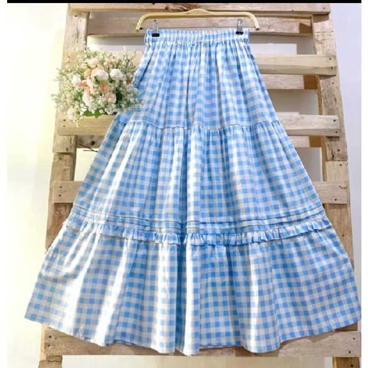 NUNA GINGHAM SKIRT KOTAK KOTAK - ROK REMPEL WANITA MOTIF KOTAK KOREANSTYLE - ROK PANJANG UMPAK SUSUN