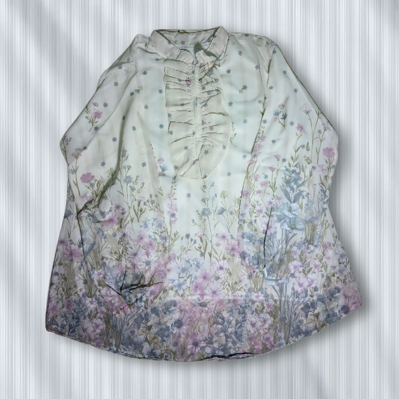 (pre-order) atasan wanita ceruti  | Blouse wanita motif bunga-bunga kecil