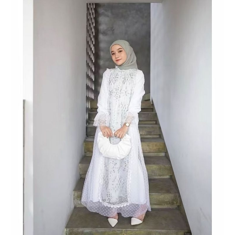 Anesya Dress Kondangan Kuliahan Brukat Import+Renda Fashion Wanita Muslimah Modern Style