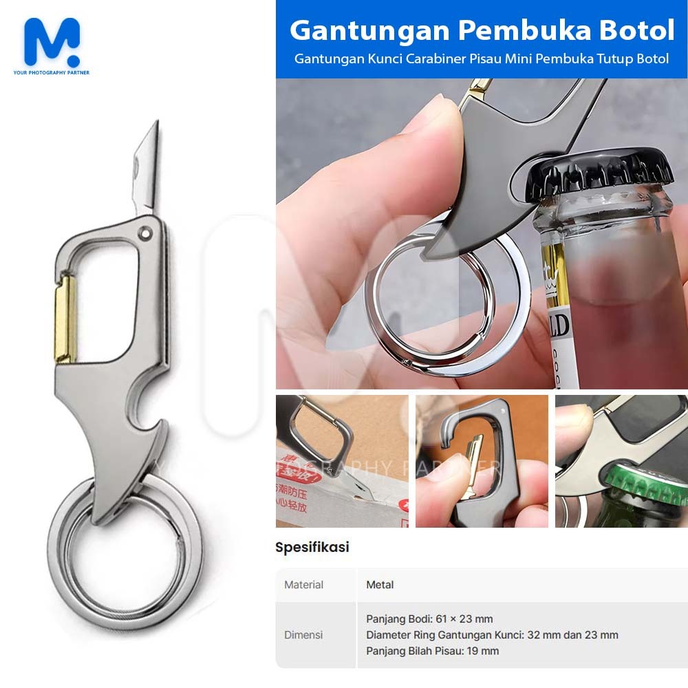 Gantungan Kunci Carabiner Pisau Mini Pembuka Tutup Botol EDC