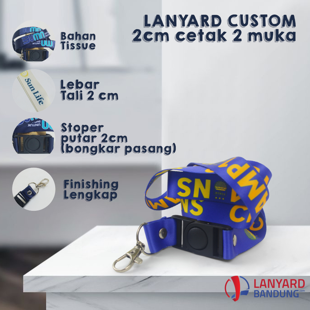 

Cetak Tali Lanyard Sublim Printing 2 Lebar 2 cm 1 atau 2 sisi Desain Bebas