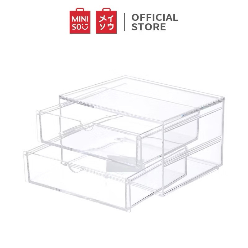 Rak Make Up MINISO Makeup Organizer Transparan Rak Akrilik Dua Laci