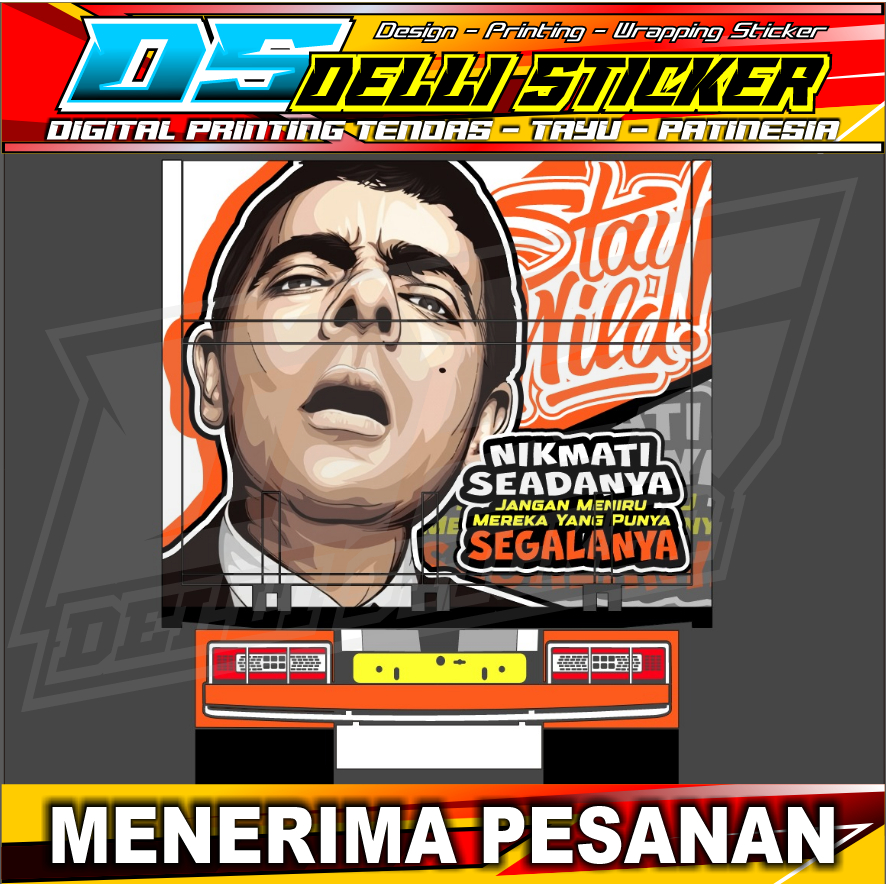 Stiker Full Decal Bak Belakang Truk Ukuran 200x150cm - Gambar Mr.Bean - Bisa Custom Desain