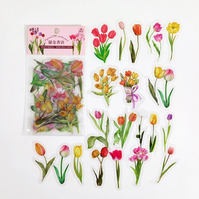 

(Crafty And Stuff) Stiker PET Motif Bunga Stiker Jurnal Bookscrapping Stiker Dekorasi Anti Air