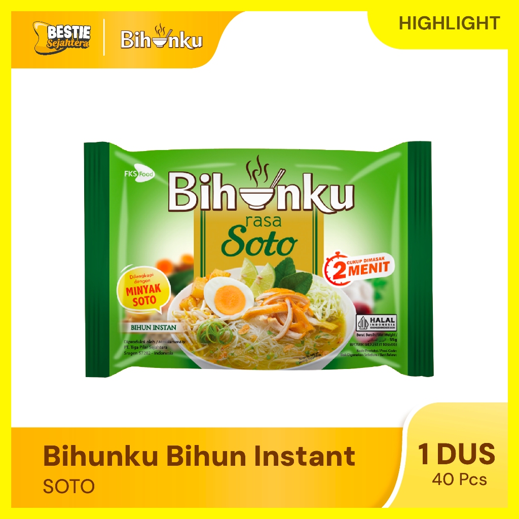 

Bihun Instan - Bihunku Instan - Rasa Soto - 1 Karton - 40 Pcs - 55gr