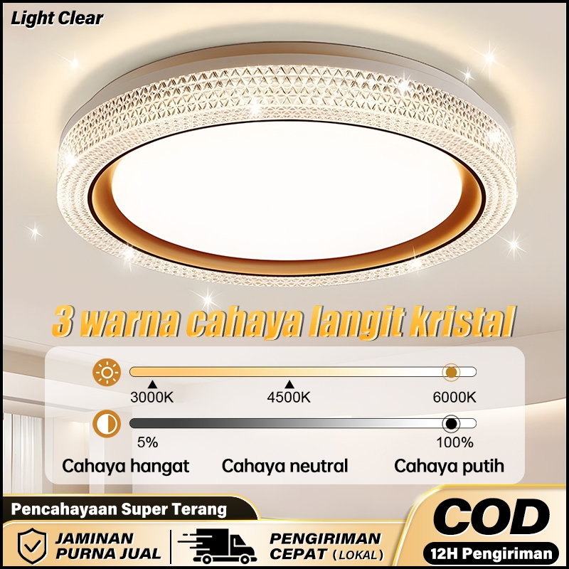【COD】Lampu Plafon Kristal Minimalis Bulat 3Warna 36/48W LED Ruang Tamu Kamar Tidur Lampu Plafon Hias