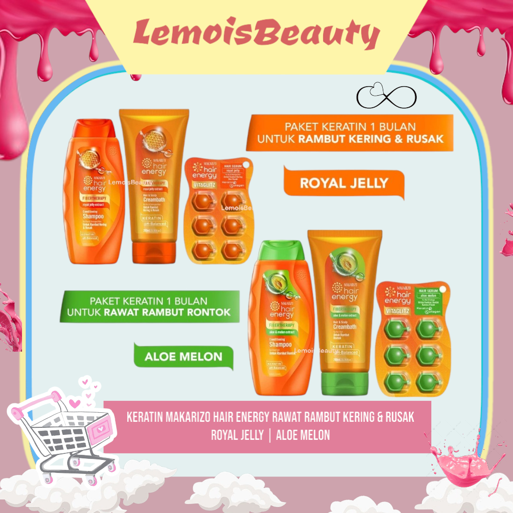 LemoisBeauty- Paket KERATIN Makarizo Hair Energy Rawat Rambut Kering & Rusak - ROYAL JELLY | ALOE ME