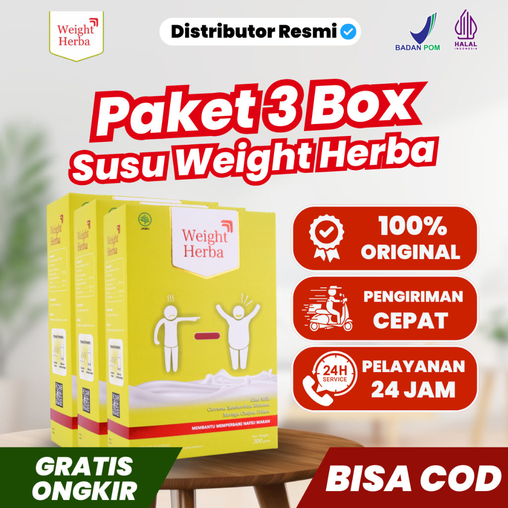 

Paket 3 Box Weight Herba Original Rahasia Alami Capai Badan Ideal Susu Kambing Etawa BPOM Halal COD