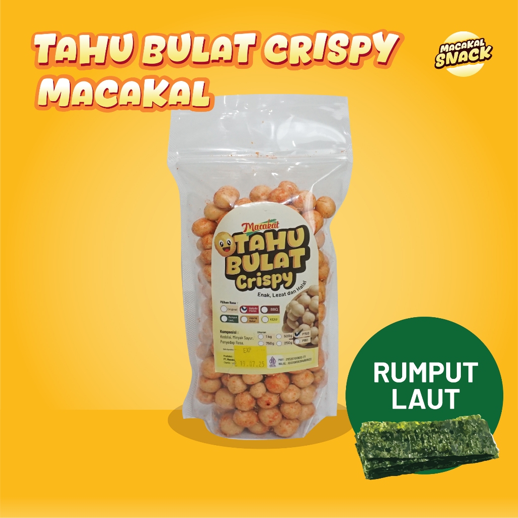 

Macakal - Tahu Bulat Mini Kering Crispy Rasa Rumput Laut I Camilan Gurih, Kemasan Pouch Bening