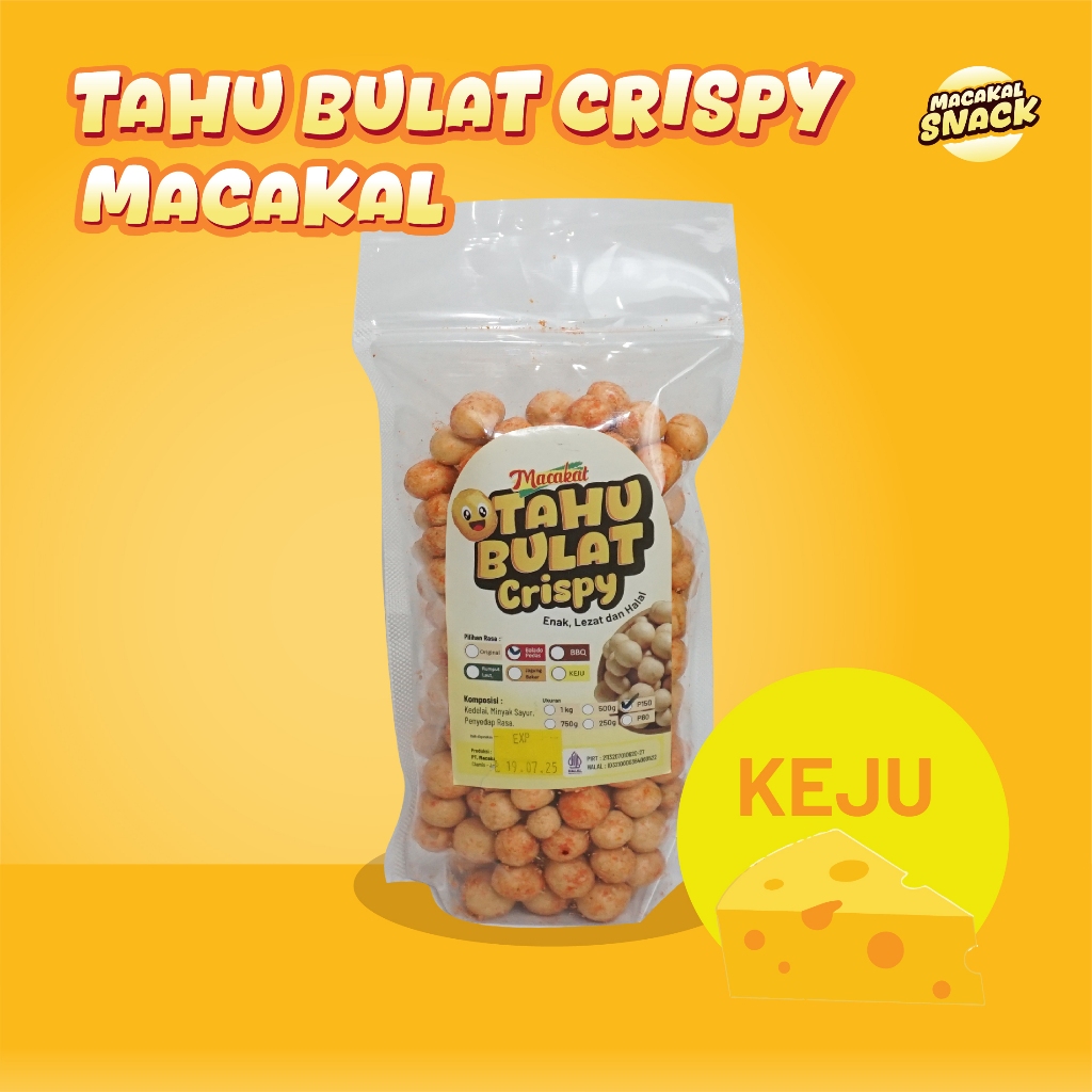 

Macakal - Tahu Bulat Mini Kering Crispy Rasa Keju I Camilan Gurih, Kemasan Pouch Bening