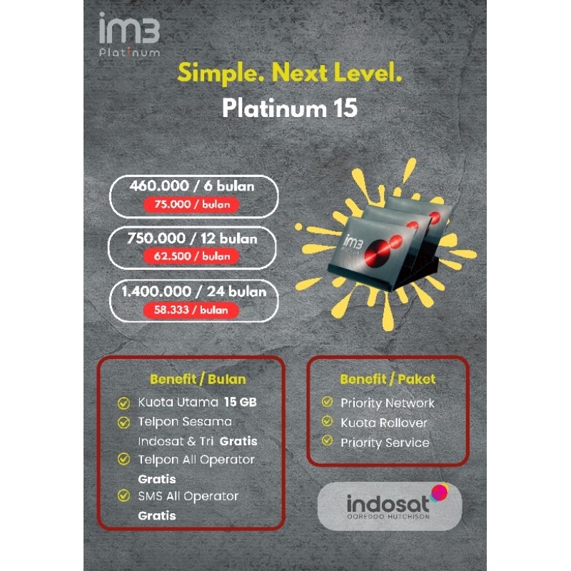 [PLATINUM 15] PAKET KUOTA IM3 PLATINUM, KUOTA UTAMA 15GB