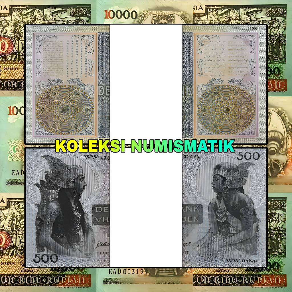 1 GEPOK SOUVENIR UANG KERTAS KUNO HINDIA BELANDA 500 GULDEN WAYANG ORANG 1968