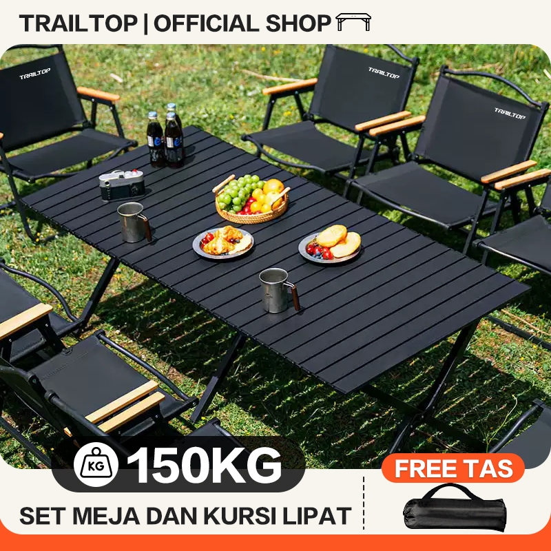 TrailTop Meja Lipat Panjang Outdoor Meja Lipat Camping Meja Telur Gulung Portabel Peralatan Meja