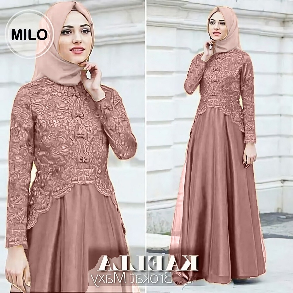 Delina Maxy Gamis Pesta Kondangan Mewah Elegan Murah Simple Terbaru 2025 Gamis Brokat Wanita Remaja 