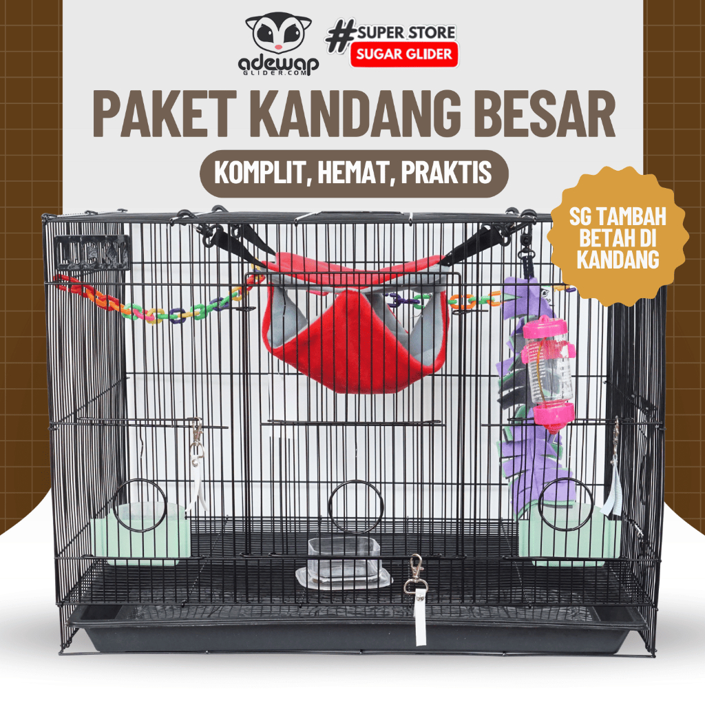 ADEWAP GLIDER Paket Hemat 1! Kandang Komplit Fullset Ukuran Large Besar Sugar Glider