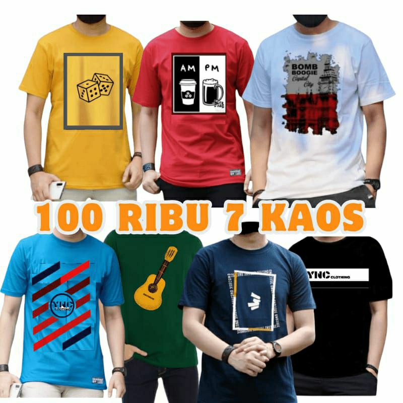 kaos distro 100ribuan 7pcs kaos