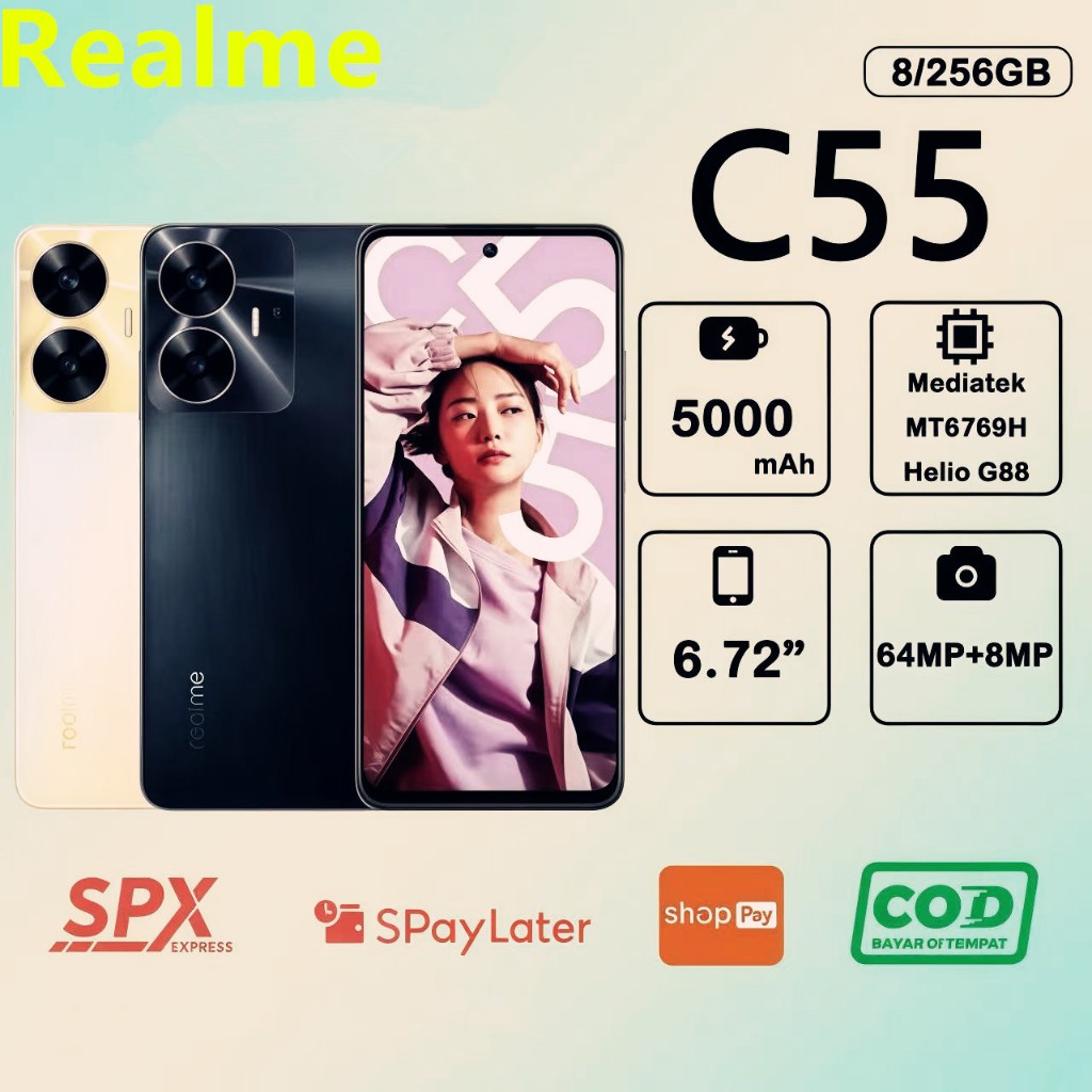 HP Realme C55 RAM 8GB/256GB Kamera belakang 64MP Layar HD Garansi 1 tahun