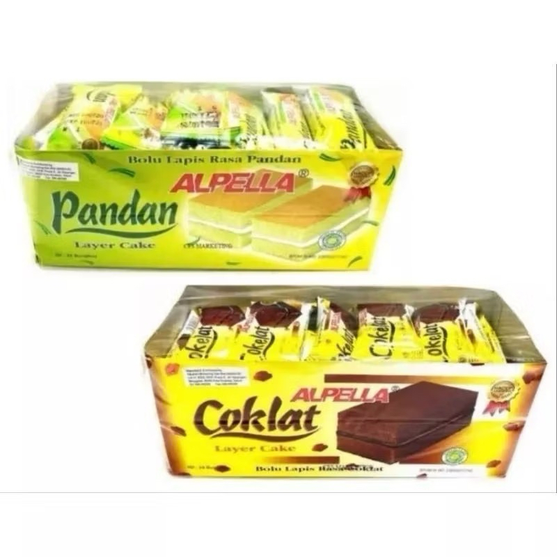 

Alpella Bolu Lapis Rasa Pandan Kotak Instan Halal isi 24 pcs Box