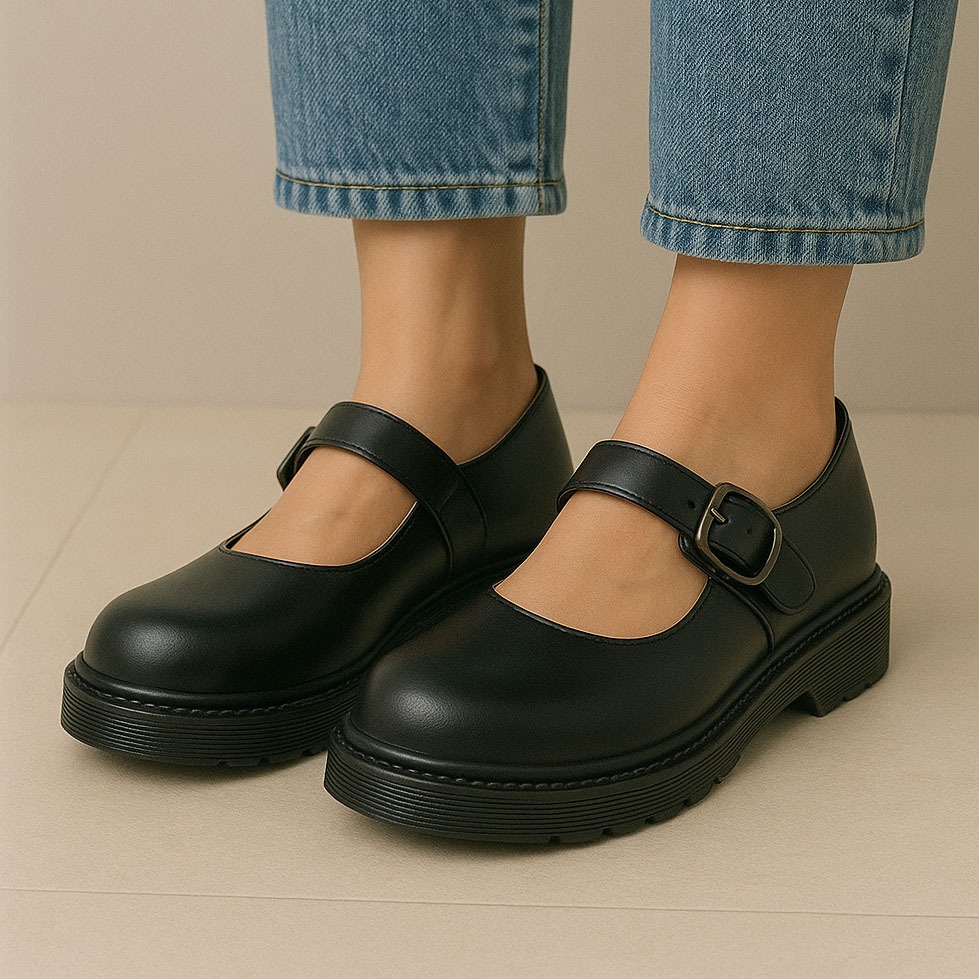 BIG SIZE 45 44 43 42 41 40 Sepatu Docmart Wanita Loafers Jumbo Tali Gesper Mary Jones