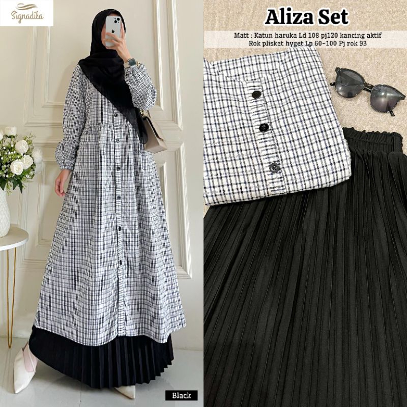 TAZANA SET ALIZA SET BY SIGNADILA SET ROK PLISKET LONG TUNIK CRESPO BORDIR PREMIUM SET ROK PLISKET S