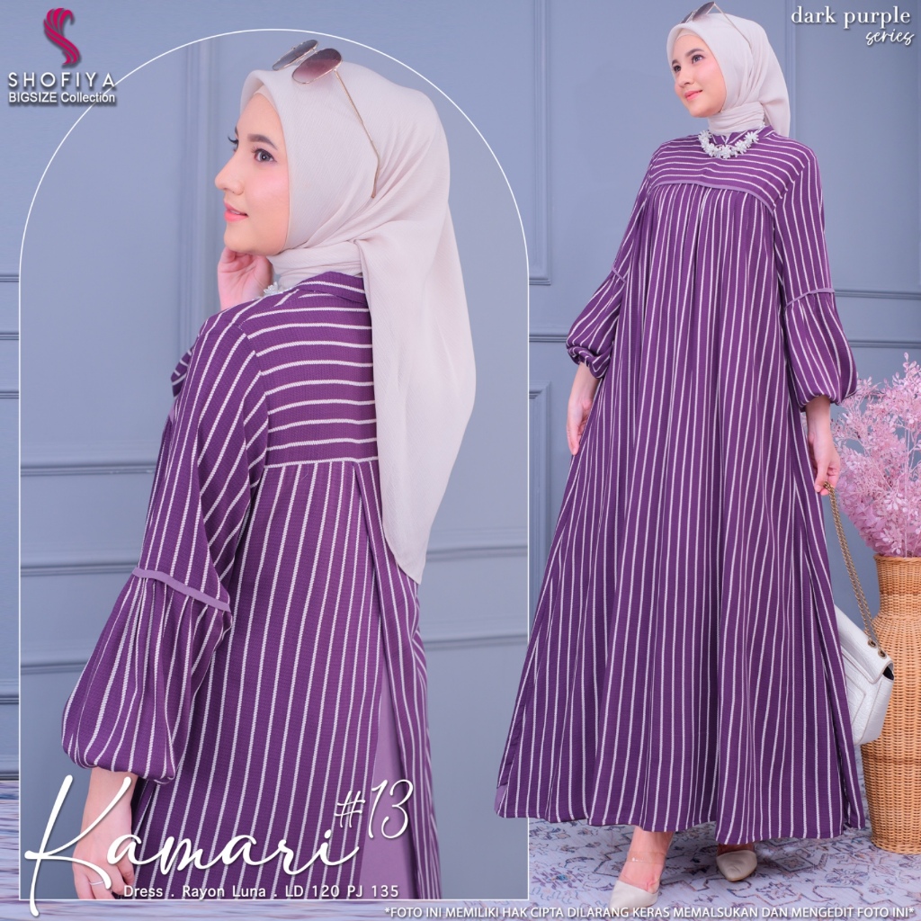 Kamari #13 baju dress gamis wanita muslim jumbo ld 120 rayon luna motif garis premium terbaru 2025