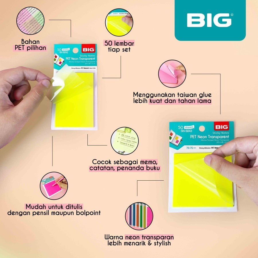 

Sticky Notes Transparan BIG 76X76 Isi 50 Sheets Memo Stick Tempel Plastik Transparan