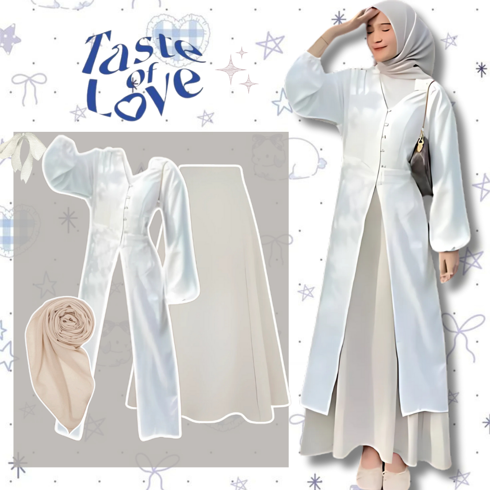 OOTD Korean Style Tunik Dress ( Outer Dress + Rok + Hijab ) Oneset Wanita Muslim Masa Kini