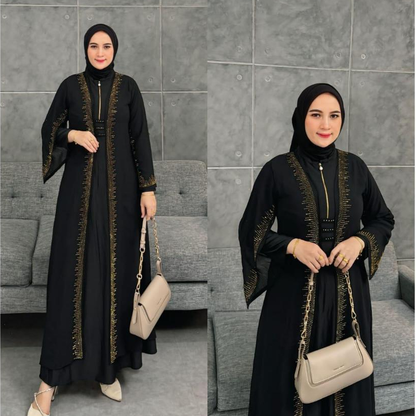 Gamis Abaya Hitam Turkey Dewasa Premium Mewah Jumbo Bahan Jersey Mix Babydoll Kode 05