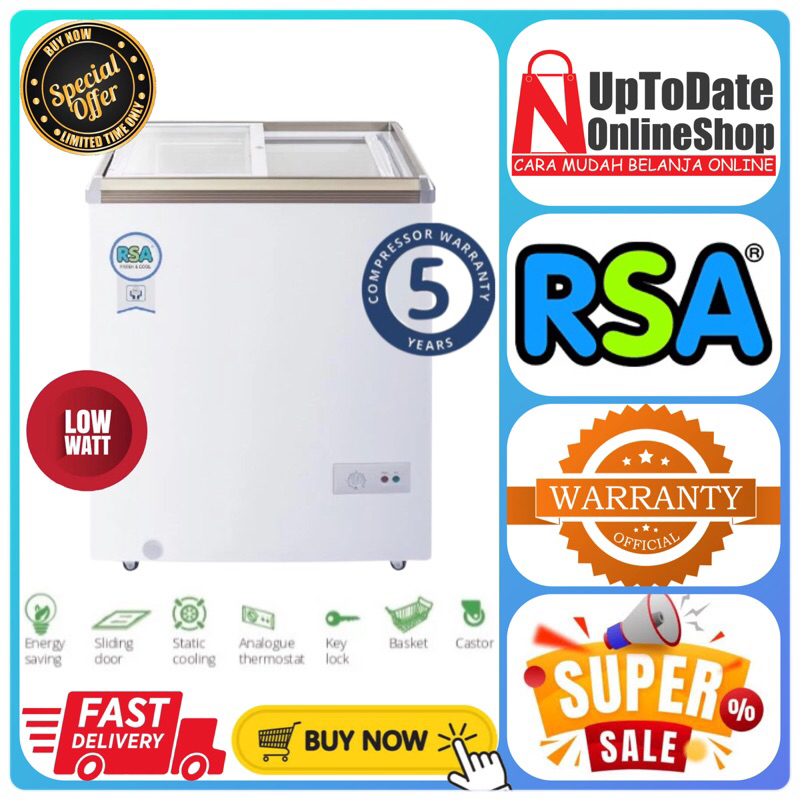 CHEST FREEZER RSA XS110 XS-110 XS 110 POWERFUL FREEZING SUPER LOW WATT SLIDING GLASS RSA FREEZER BOX